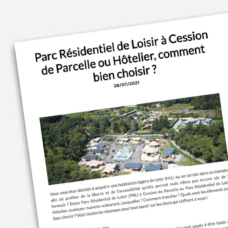 En savoir plus sur Parc Résidentiel de Loisir à Cession de Parcelle ou Hôtelier ?
